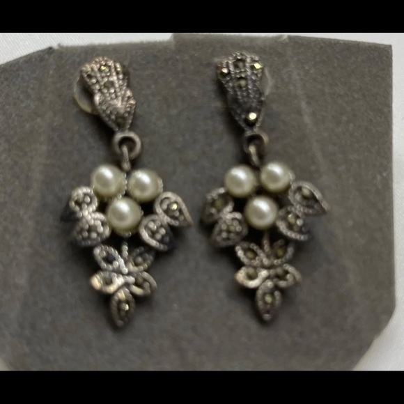 Vintage Pearl & Silver Earrings - Picture 2 of 3